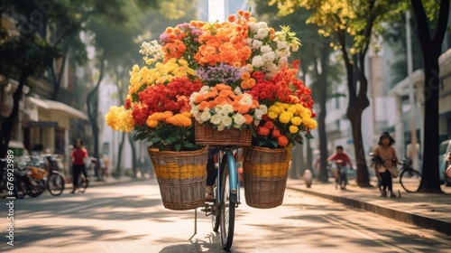 An iconic picture of Ha Noi is a mobile flower shop on a bicycle. Autumn is a great time to visit these unique boutiques because there are lots of beautiful flowers.