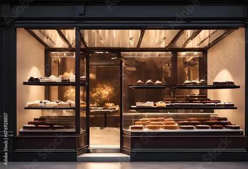 AI generated illustration of a bakery with a wide selection of donuts on display in the store