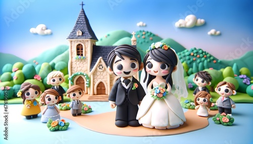 Photo de mariage devant une église