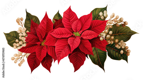 Christmas floral wreath with poinsettia flowers