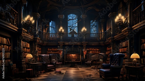 A library with a section for horror fiction and spooky tales.