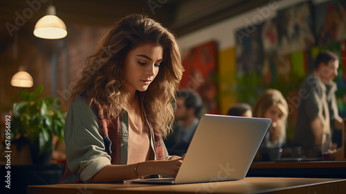 A girl student at a university lecture with a laptop