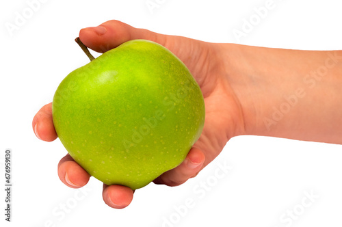 zielone jabłko w dłoni na przezroczystym tle, PNG