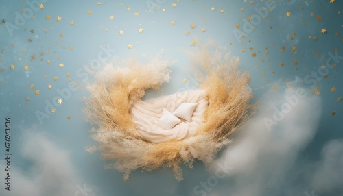 Newborn baby nest or crib backdrop, photoshop overlay, pastel blue colors