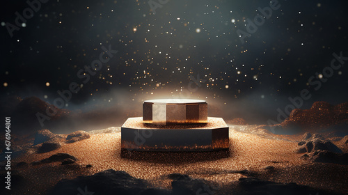 Pódio de pedestal com partículas brilhantes