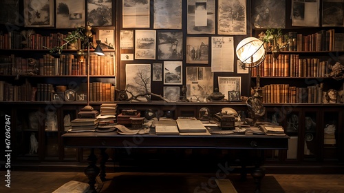 A library with a collection of rare and antique newspapers.