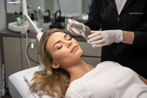 Professional performing botox injection for cosmetic procedures in medical cosmetology