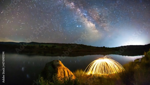 Voie Lactée au-dessus d'un Lac avec Effet Lumineux