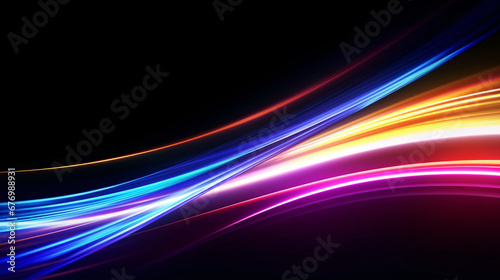 Ribbon-like lines extending forward with perspective light-sensitive track, abstract future technology concept illustration