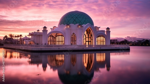 Putra Mosque in Putrajaya, Malaysia during sunset