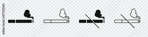 Smoking concept vector icons. Cigarette silhouette icon set. Tobacco addiction illustration. Nicotine symbols collection. Health hazard graphic elements. Tobacco product design.