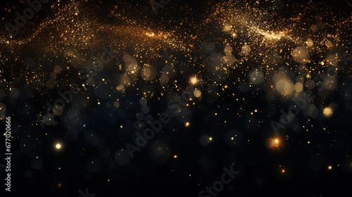 Twinkling Gold Particles Cluster on a Black Background