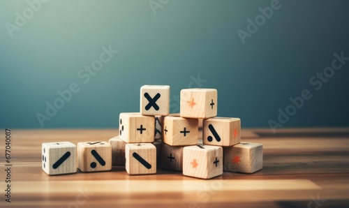 Plenty many wooden blocks full crossed marks table background. Wrong mistakes failure faults symbol. Defect malfunction error bug imperfection inaccuracy product manufacturing production, GenerativeAI