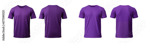 realistic set of male purple t-shirts mockup front and back view isolated on a transparent background, cut out