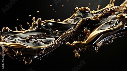 Liquid Gold Elegance Flowing Smoothly in a Dynamic Dance on a Black Backdrop