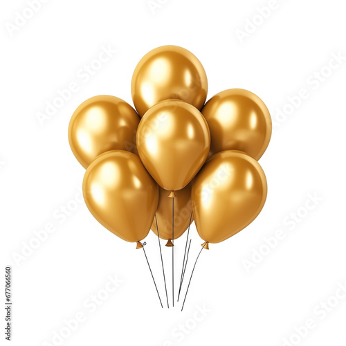 Golden balloons isolated on a white or transparent background. 3d rendering. PNG. party balloons.