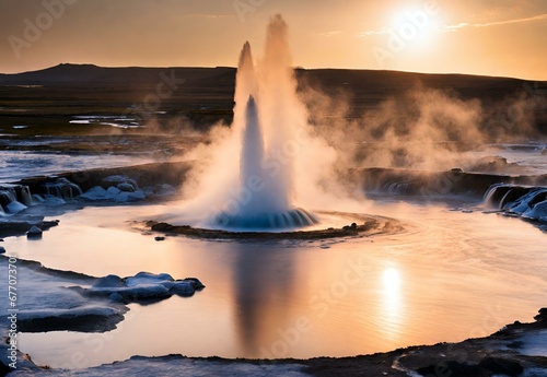 Glowing Geyser: Iceland's Strokkur at First Light.