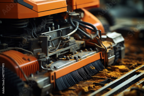 Close-up sweeper machine cleaning
