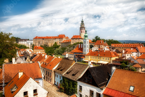 From Beautiful Cesky Krumlov in the Czech Republic, with the Tower of St Jost Church and the Castle Dominating the City