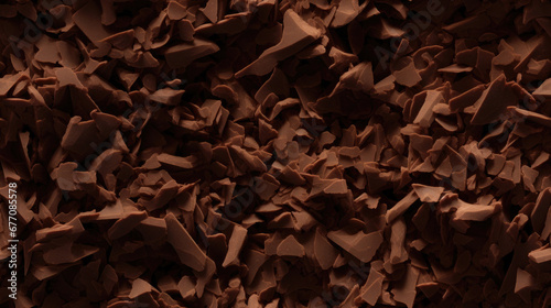 chocolate chips, broken into pieces, cocoa, close-up texture. Generative AI