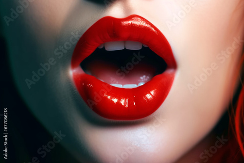 female open mouth with red lips close-up