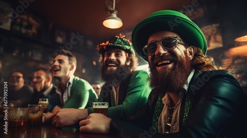 St. Patrick's Day, celebrating groups of people at the bar wearing clothes with green shades.