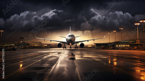 Airplane Grounded at Airport Due to Severe Storm Delay
