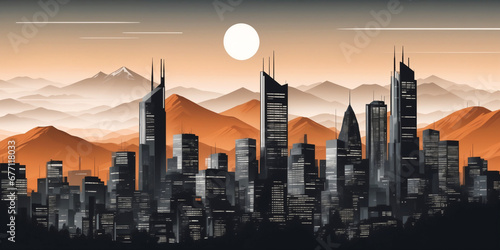 stylized modern city skyline sunset banner background