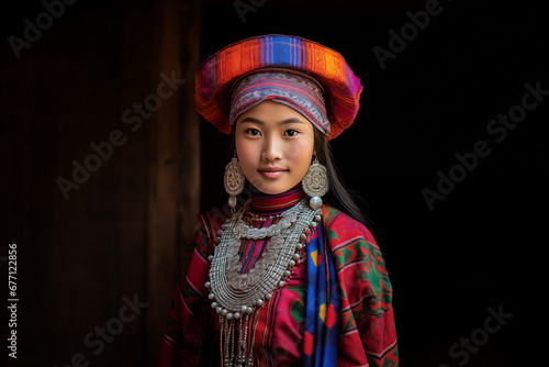 Smiling Tribal Young Woman in Traditional Ethnic Attire