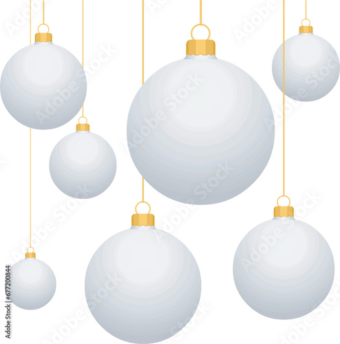 boules de Noël blanches avec suspensions en or 