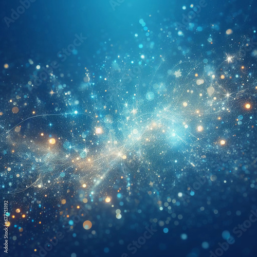 Abstract Christmas Blue Glowing Background With Stars and Bokeh. Generative AI.