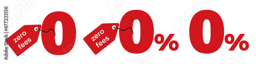 Zero percent fee commission vector sign