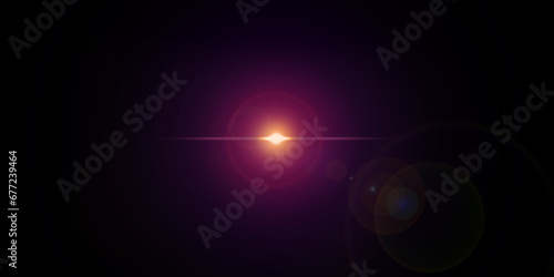 Cinematic warm light flares on black background with Lense flare overlay texture.