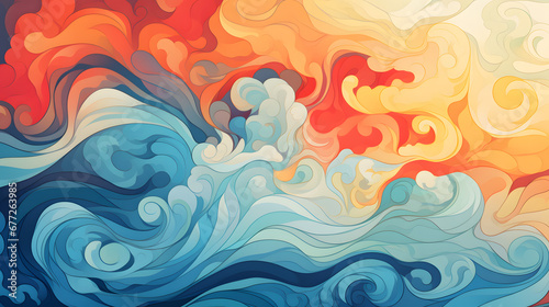 abstract background with blue and red waves