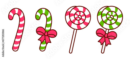 Christmas candy canes and lollipops doodle drawing