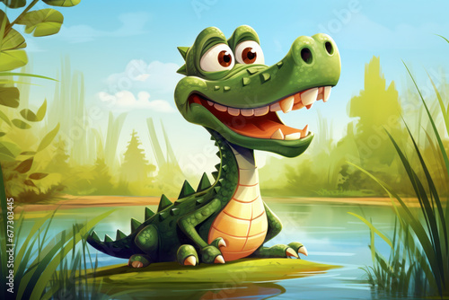 cheerful animal crocodile in cartoon style illustration