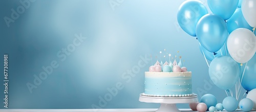 Celebrity themed birthday party with gourmet cafe for a one year old Decorated with a stunning blue cake meringues and a balloon Copy space image Place for adding text or design