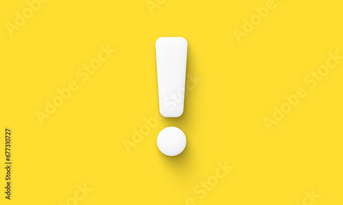 white exclamation mark isolated on a yellow background. Warning concept. Sign or symbol. Illustration