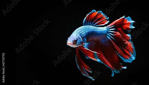 Beautiful Betta fish wallpaper. Colorful fighting Siamese fish with beautiful silk tail isolated on dark black background 