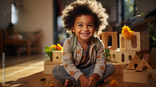 happy african american boy playing in his room, black history month