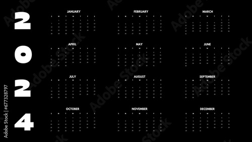 Black рorizontal calendar for 2024