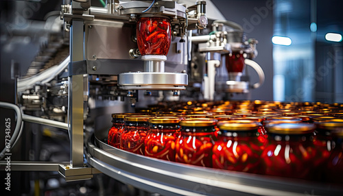 Canning of chili sauce.