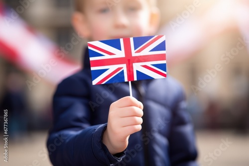 Little boy holding a british flag