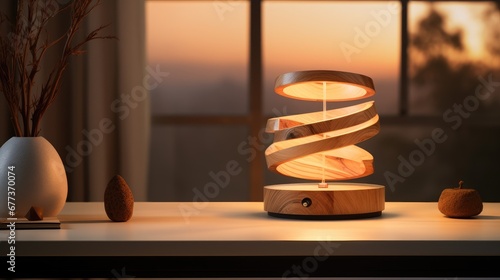 Wooden table lamp. smart lamp.