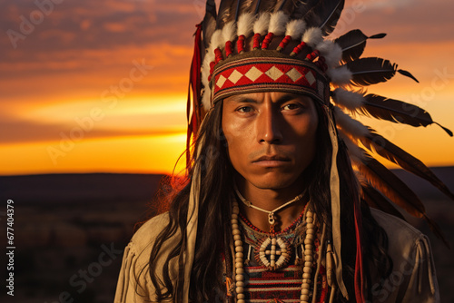 native american man indian tribe portrait bokeh style background