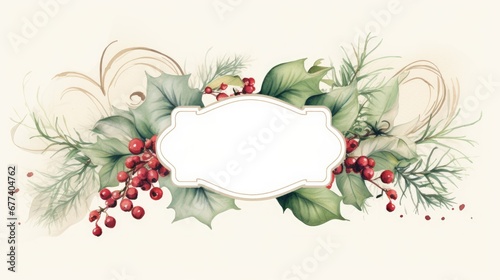 Christmas-themed label adorned with a border of festive flowers and leaves, perfect for cards or as a decorative border for various graphic designs.
