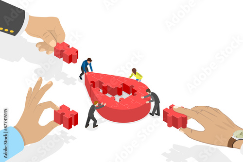 3D Isometric Flat Conceptual Illustration of Blood Donation, Charity and Saving Lives