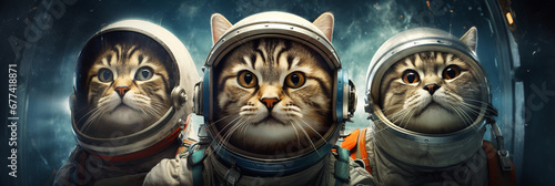 Astronaut cats wearing space suits