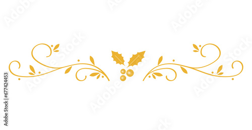 ゴールドでおしゃれな柊と蔦の飾り罫イラスト