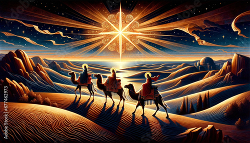 Desert Illumination: Magi Following the Bethlehem Star